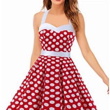 DRESSTELLS Damen Rockabilly 1950er Polka Dots Punkte Vintage Retro Cocktailkleid Petticoat Faltenrock Swing Kleid Red White Dot S