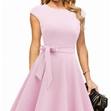 DRESSTELLS Damen Rosa Kleid 1950er Vintage Retro Rockabilly Kleid Damen elegant Hochzeit Cocktailkleid Pink L