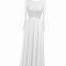 DRESSTELLS Damen Sommerkleid Weisses Kleid Lange Abendkleider mit ärmel Meerjungfrau Kleid Brautmutterkleider White 2XL