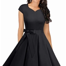 Dresstells Damen Vintage 50er Cap Sleeves Rockabilly Swing Kleider Retro Hepburn Stil Cocktailkleid Black XL