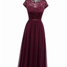 DRESSTELLS Damen Weinrot Brautjungfernkleider lang elegant Chiffon Abendkleid Maxilang Burgundy S