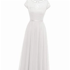 DRESSTELLS Damen Weiss Hochzeitskleider für Damen Chiffon Abendkleid Ohne Arm Spitzen Brautjungfernkleid Lang White L