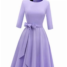 DRESSTELLS Festliche Kleider Damen Rockabilly Cocktail Tee Kleider Audrey Hepburn Swing A-Line Herbstkleider Lavender XL