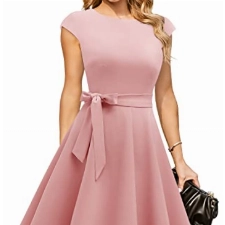 DRESSTELLS Festliche Kleider für Damen Abendkleid Knielang Rundausschnitt 50er Jahre Retro Kleid Festliches Brautjungfernkleid Midilang Blush XL
