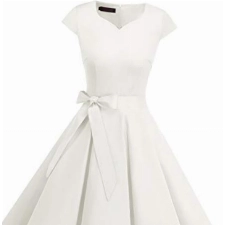 DRESSTELLS Kleider festlich Damen, Damen Mottokleider Karneval Kleider 50er Vintage Retro Cap Sleeves Rockabilly Kleider Hepburn Stil Cocktailkleider White 2XL