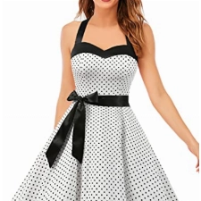DRESSTELLS Vintage Kleider Damen Neckholder Rockabilly 1950er Polka Dots Kleid Retro Cocktailkleid Petticoat Kleid White Small Black Dot S