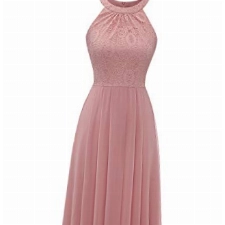 Dressystar 0040 Abendkleider Ballkleider Maxi Spitzen Schulterfrei Ohne Arm Abiballkleider Einfarbig Blush M