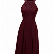 Dressystar 0040 Damen Maxi Lang Abendkleider Elegant Spitzen Ballkleid Ärmellos Hochzeit Burgundy M