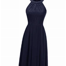 Dressystar 0040 Damen Maxi Lang Abendkleider Elegant Spitzen Ballkleid Ärmellos Hochzeit Marineblau M