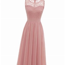 Dressystar 0046 Abendkleid Basic Chiffon Spitzen Ärmellos Brautjungfernkleider Bodenlang Blush L