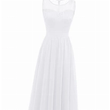 Dressystar 0046 Abendkleid Basic Chiffon Spitzen Ärmellos Brautjungfernkleider Bodenlang Weiß S