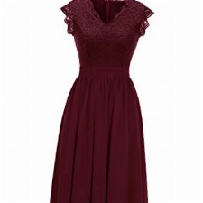 Dressystar Damen Abendkleid Elegant Lang Hochzeit Spitze Chiffon Brautjungfer Kleider Cocktailkleid Ballkleider Burgunderrot 2XL