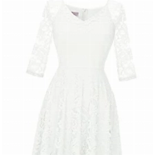 Dressystar Damen Abendkleider Elegant für Hochzeit Cocktailkleid Lang Ärmel Standesamtkleid Weiß XXL