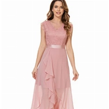 Dressystar Damen Elegant Abendkleider Hochzeit Brautjungfer Vokuhila Kleider Maxilang Prom Dress Partykleid Blush M