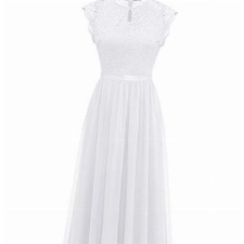 Dressystar Damen Elegant Brautjungfernkleid Hochzeit Maxi Spitzenkleid Party Abendkleider Weiß XL