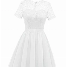 Dressystar Damen Elegant Hochzeitskleid Knielang A Linie Brautkleid Abendkleider Cocktailkleid LF22 Weiß S