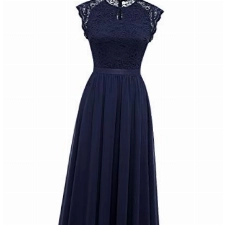 Dressystar Damen Elegant Rundhalsausschnitt Partykleider A-Linie Chiffon Abendkleider Marineblau XL