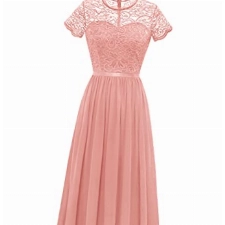 Dressystar Damen Elegante Abendkleider Spitze Chiffon Brautjungfernkleid Lange Partykleid Blush L