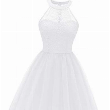 Dressystar Damen Festlich Party Cocktailkleid Hochzeitskleid Spitze Tüll Abendkleider Weiß XS