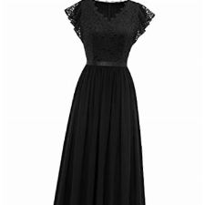 Dressystar Damen Floral Spitze Elegant Abendkleider Maxi Lang Chiffon Cocktailkleid Ballkleider Schwarz M