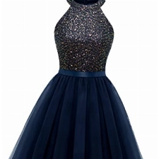 Dressystar Damen Neckholder Kleid Festlich Party Paillettenkleid Kurz Cocktailkleid Marineblau S