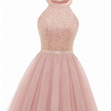 Dressystar Damen Paillettenkleid Kurz Tüll Cocktailkleid Partykleid Festlich Kleid Blush L