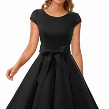 Dressystar Damen Vintage 50er Cap Sleeves Dot Einfarbig Rockabilly Swing Kleider L Schwarz