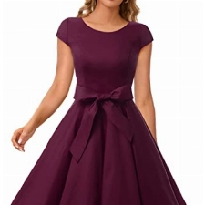 Dressystar Damen Vintage 50er Cap Sleeves Dot Einfarbig Rockabilly Swing Kleider M Burgundy