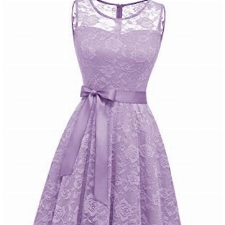 Dressystar DS0009 Abendkleid Ärmellos Kurz Brautjungfern Kleid Spitzen Rundhals Damen Kleider Lavender S