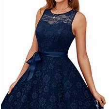 Dressystar DS0009 Abendkleid Ärmellos Kurz Brautjungfern Kleid Spitzen Rundhals Damen Kleider Marineblau L