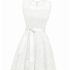 Dressystar DS0009 Abendkleid Ärmellos Kurz Brautjungfern Kleid Spitzen Rundhals Damen Kleider Weiß M