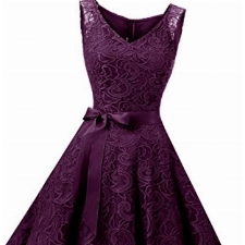 Dressystar DS0010 Brautjungfernkleid Ohne Arm Kleid Aus Spitzen Spitzenkleid Knielang Festliches Cocktailkleid Grape M