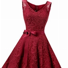 Dressystar DS0010 Brautjungfernkleid Ohne Arm Kleid Aus Spitzen Spitzenkleid Knielang Festliches Cocktailkleid Dunkel Rot XXL