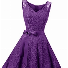 Dressystar DS0010 Brautjungfernkleid Ohne Arm Kleid Aus Spitzen Spitzenkleid Knielang Festliches Cocktailkleid Violett XS