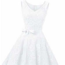 Dressystar DS0010 Brautjungfernkleid Ohne Arm Kleid Aus Spitzen Spitzenkleid Knielang Festliches Cocktailkleid Weiß M