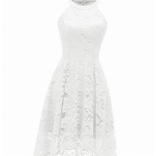 Dressystar Vokuhila Kleid Cocktail Spitzenkleid Halter Sexy Schulterfrei Ballkleid Weiß S