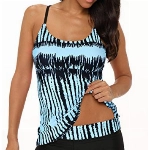 Durio Badeanzug Damen Bauchweg Frau Bademode Badeanzüge Tankinis Tankini mit Hotpants Badebekleidung Zweiteilig mit Streifen,Z Blau U. Weiß Mischung,EU 42 (Etikett XL)