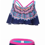 DUSISHIDAN Badeanzüge für Mädchen Kinder, Navy Blume Zweiteiliger Bademode Mädchen 134-146 M(8-10)