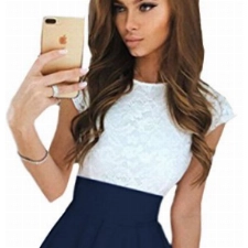 ECOWISH Sommerkleid Spitze Kleid Damen Cocktailkleid Festlich Partykleid A Linie Ärmellos Knielang,Navy Blau,S