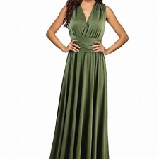 EMMA Damen Kleider Elegant Hochzeit Lang Abendkleid Multiway V-Ausschnitt Rückenfrei Brautjungfernkleid Bodenlang Neckholder Abschlussball Ballkleid （AG,L）