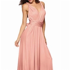 EMMA Damen Sexy Elgant V-Ausschnitt Rückenfrei Gefaltet Plisse Abendkleider Ärmellos Schulterfrei Cocktailkleid Abschluss Bandage Rücken Kreuz Brautjunfer Langes Sommer Party Kleid(PI,L)