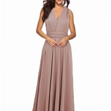 EMMA Damen Sexy Elgant V-Ausschnitt Rückenfrei Gefaltet Plisse Abendkleider Ärmellos Schulterfrei Cocktailkleid Abschluss Bandage Rücken Kreuz Brautjunfer Langes Sommer Party Kleid(KH,S)