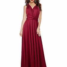 EMMA Damen Sexy Elgant V-Ausschnitt Rückenfrei Gefaltet Plisse Abendkleider Schulterfrei Cocktailkleid Abschluss Bandage Rücken Kreuz, M, Weinrot