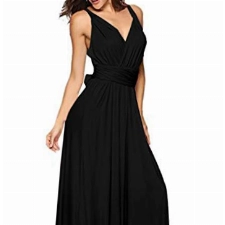 EMMA Damen Sexy Elgant V-Ausschnitt Rückenfrei Gefaltet Plisse Abendkleider Schulterfrei Cocktailkleid Abschluss Bandage, L, Schwarz