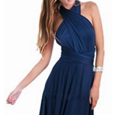 EMMA Damen Sexy Elgant V-Ausschnitt Rückenfrei Gefaltet Plisse Abendkleider Schulterfrei Cocktailkleid Abschluss Bandage, S, Dunkel Blau