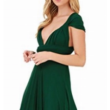 EMMA Damen Sexy Elgant V-Ausschnitt Rückenfrei Gefaltet Plisse Abendkleider Schulterfrei Cocktailkleid Abschluss Bandage Rücken Kreuz, S, Grün