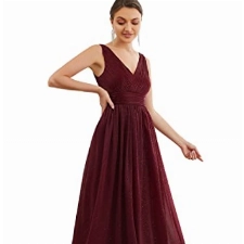 Ever-Pretty Damen Abendkleid A-Linie V-Ausschnitt Ärmellos Hohe Taille lang Burgund 52