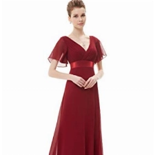 Ever-Pretty Damen Abendkleid Brautjungfer A-Linie Chiffon V Ausschnitt Bodenlang Burgundy 36