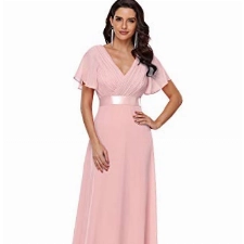 Ever-Pretty Damen Abendkleid Frau A-Linie Chiffon Ballkleid V Ausschnitt Hochzeit Rosa 38