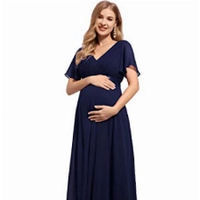 Ever-Pretty Damen Abendkleid Frau A-Linie Chiffon Cocktailkleid V Ausschnitt Hochzeit Navy Blau 46